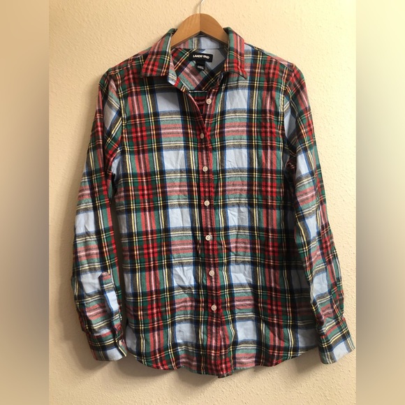 Lands' End Tops - Land’s End Preppy Plaid Flannel Button Down Top Cotton  Size 8